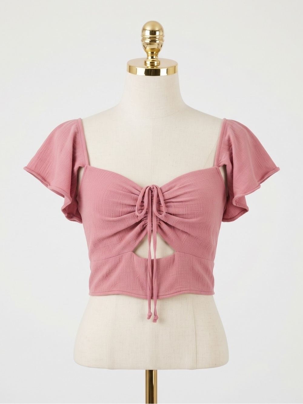 Adam Levine Crop Top Ruffle Tie Front Cutout Flutter Sleeve Large